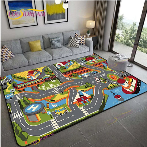 Navak Teppich Alfombra Straßenverkehrsroutenkarte Teppich Wohnzimmer Sofa Couchtisch Schlafzimmer Teppiche Küche Kinderspiel Anti-Rutsch-Bodenmatte Wohnkultur