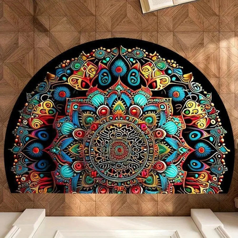 Navak Carpet Rutschfeste, halbrunde Fußmatte mit Blumenmuster, saugfähig, Willkommensteppich, waschbar, Fußmatte, Eingangsmatte für drinnen und draußen