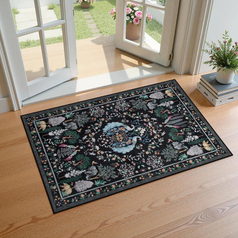 Navak Carpet Boho Floral Soft Blue Esszimmerteppich, rutschfest, ultradünn, schmutzabweisend, großer Bodenteppich für Schlafzimmer, Home Office
