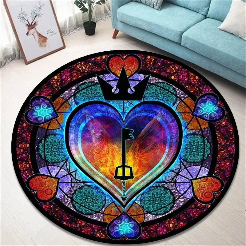 Navak Carpet Daily Picks Kingdom Hearts Cartoon-Teppich, runde Bodenmatte, Wohnzimmerteppich, Badezimmer, Küchenteppich, Fußmatte, rutschfeste Bodenmatte