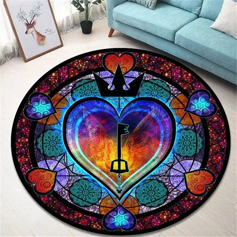 Navak Carpet Daily Picks Kingdom Hearts Cartoon-Teppich, runde Bodenmatte, Wohnzimmerteppich, Badezimmer, Küchenteppich, Fußmatte, rutschfeste Bodenmatte