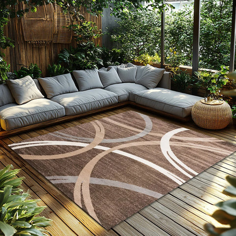 Navak Carpet Rown Teppich mit Kreismuster, moderner, rutschfester Bohemian-Teppich, weicher, niedrigfloriger Teppich für das Wohnzimmer, natürliches Jute-Dekor für ein gemütliches Zuhause
