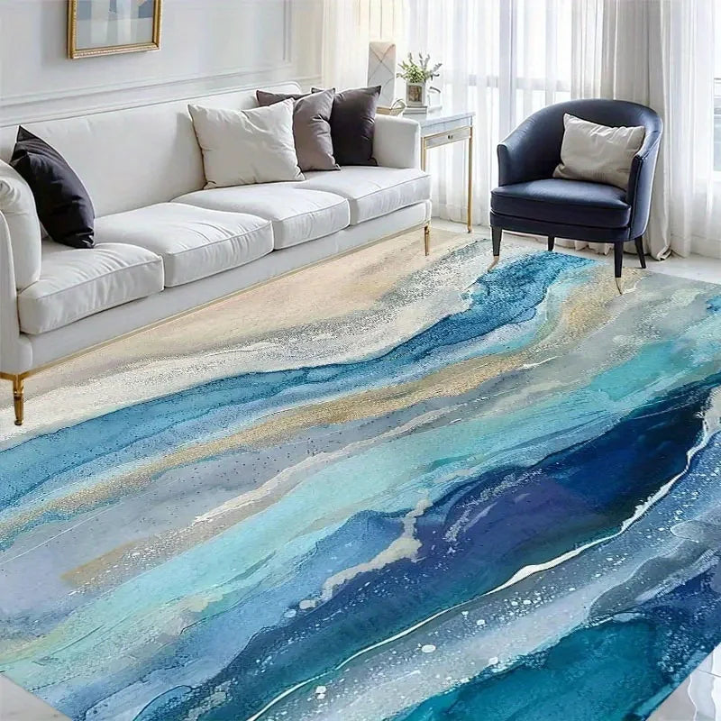 Navak Carpet Golden Diamond Velvet Dot Plüschunterseite 1 Stück Küstenblauer Marmor-Teppich, vielseitige Matte für drinnen und draußen für Zuhause
