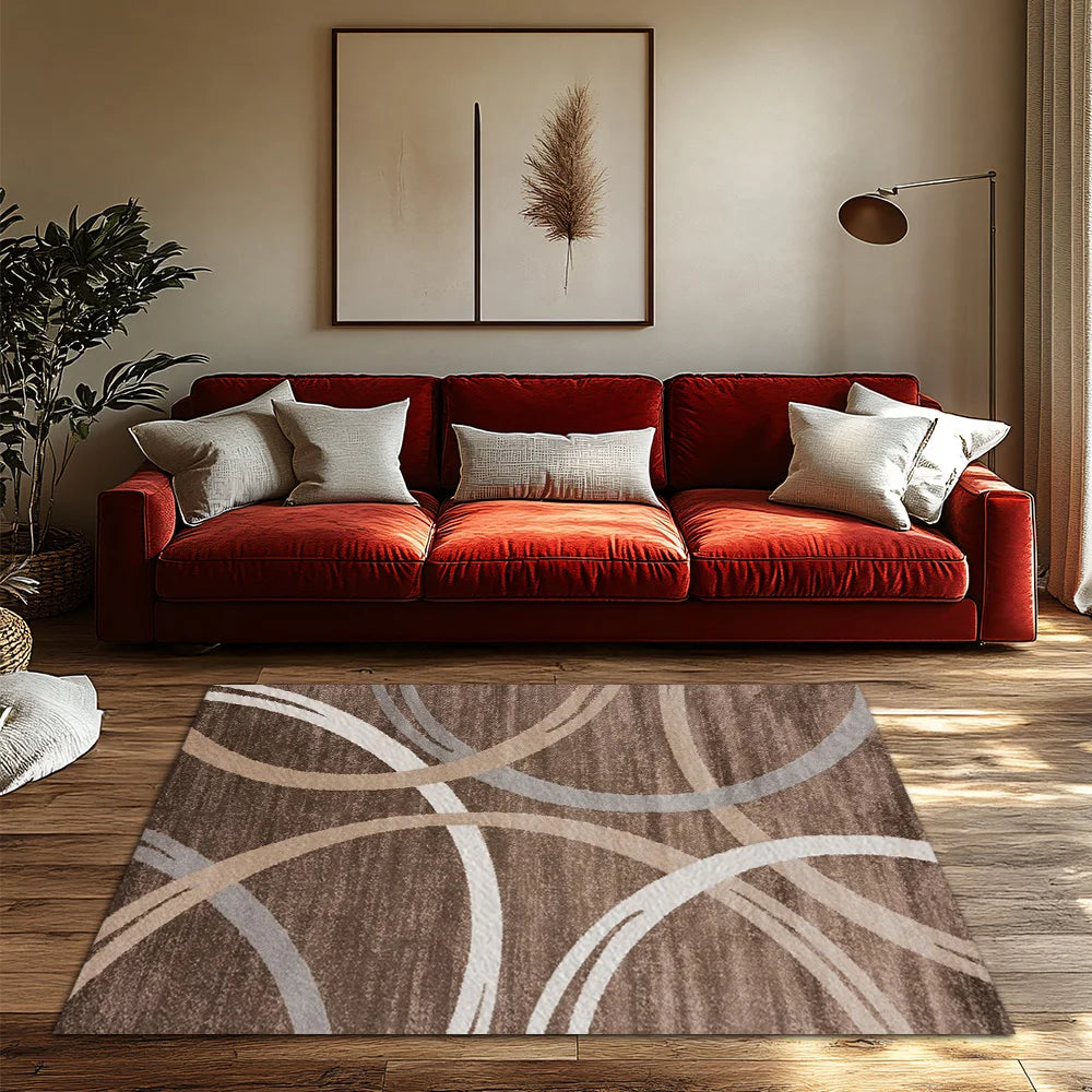 Navak Carpet Rown Teppich mit Kreismuster, moderner, rutschfester Bohemian-Teppich, weicher, niedrigfloriger Teppich für das Wohnzimmer, natürliches Jute-Dekor für ein gemütliches Zuhause
