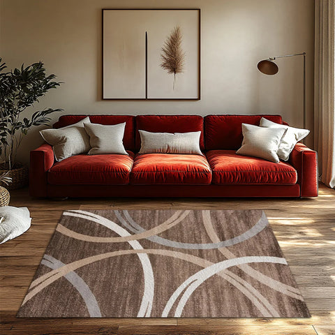 Navak Carpet Rown Teppich mit Kreismuster, moderner, rutschfester Bohemian-Teppich, weicher, niedrigfloriger Teppich für das Wohnzimmer, natürliches Jute-Dekor für ein gemütliches Zuhause