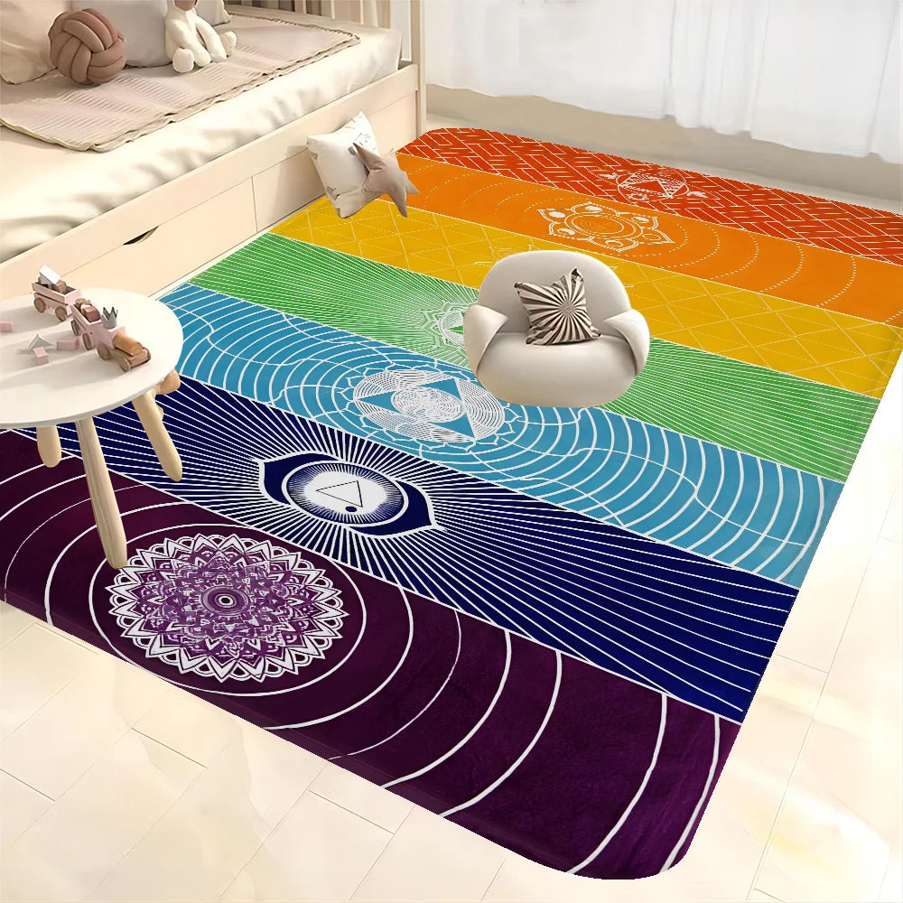 Navak Carpet Rainbow 7 Chakra Mandala Bohemia Yoga Fußmatte, waschbar, rutschfest, für Wohnzimmer, Sofa, Stühle, Bereichsmatte, Küche, Willkommens-Fußmatte