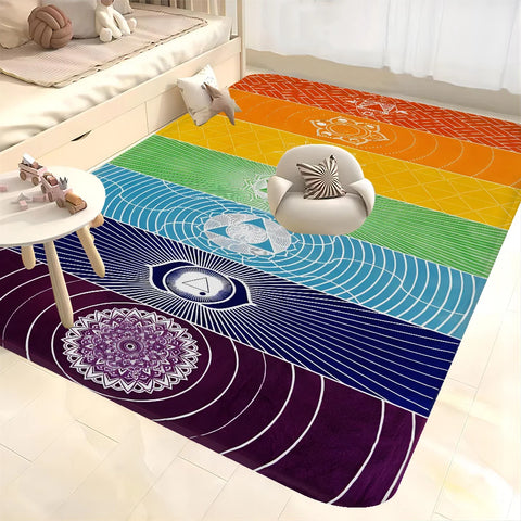 Navak Carpet Rainbow 7 Chakra Mandala Bohemia Yoga Fußmatte, waschbar, rutschfest, für Wohnzimmer, Sofa, Stühle, Bereichsmatte, Küche, Willkommens-Fußmatte