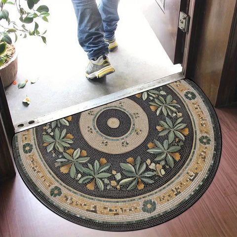 Navak Carpet Rutschfeste, halbrunde Fußmatte mit Blumenmuster, saugfähig, Willkommensteppich, waschbar, Fußmatte, Eingangsmatte für drinnen und draußen
