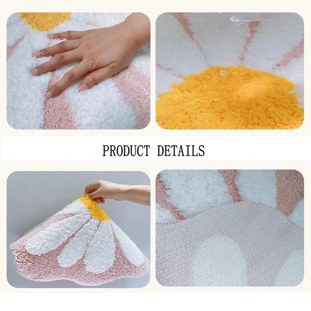 Navak Carpet Rutschfester Blumenteppich, beflockt, getuftet, Gänseblümchen, Badematte, Kaschmir-Imitat, waschbar, Baby-Krabbelteppich, Schlafzimmer, Wohnzimmer