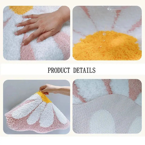 Navak Carpet Rutschfester Blumenteppich, beflockt, getuftet, Gänseblümchen, Badematte, Kaschmir-Imitat, waschbar, Baby-Krabbelteppich, Schlafzimmer, Wohnzimmer