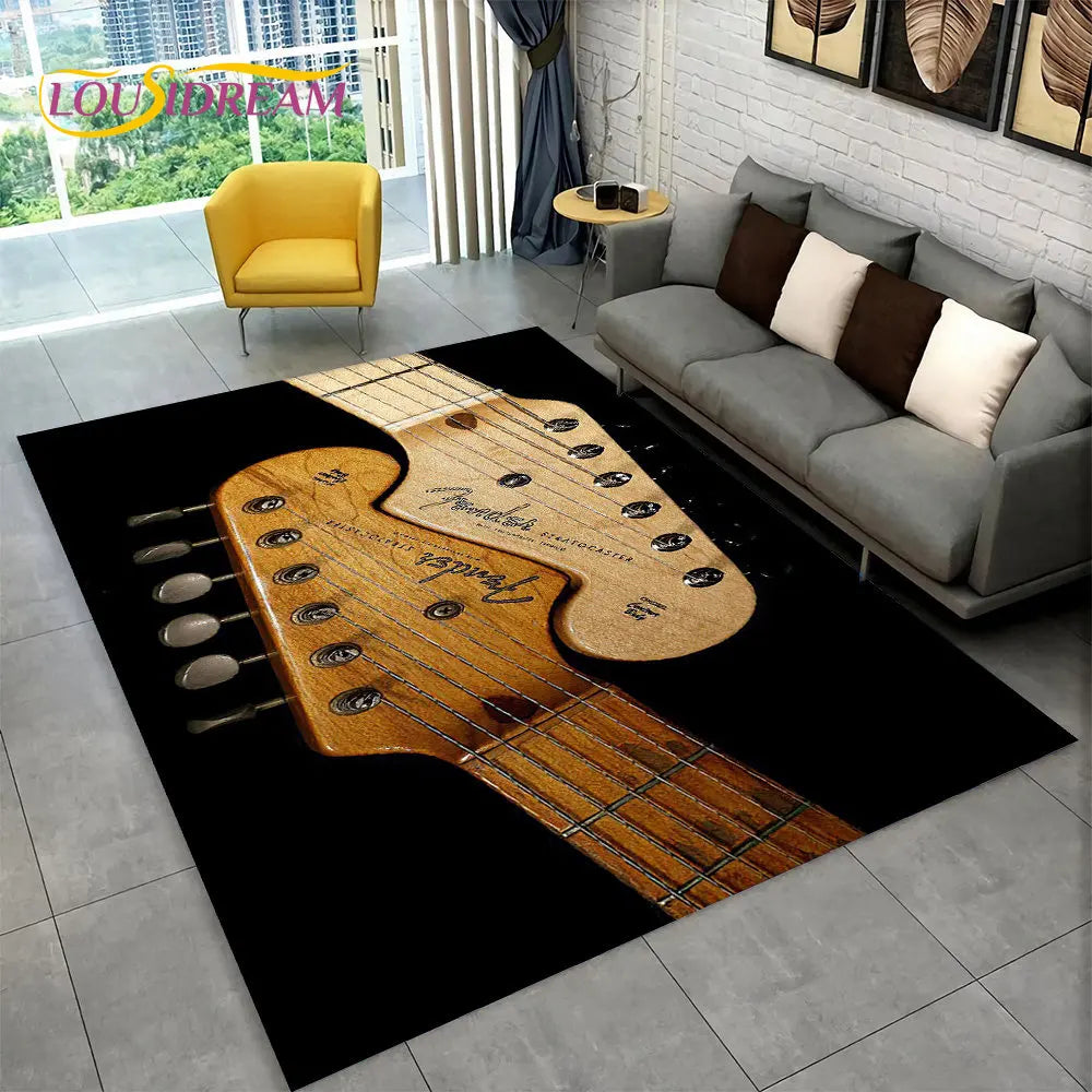 Navak Teppich, klassische Gitarre, E-Gitarre, Bass, Teppich für Wohnzimmer, Schlafzimmer, Sofa, Fußmatte, Dekoration, rutschfeste Bodenmatte für Kinderspiele