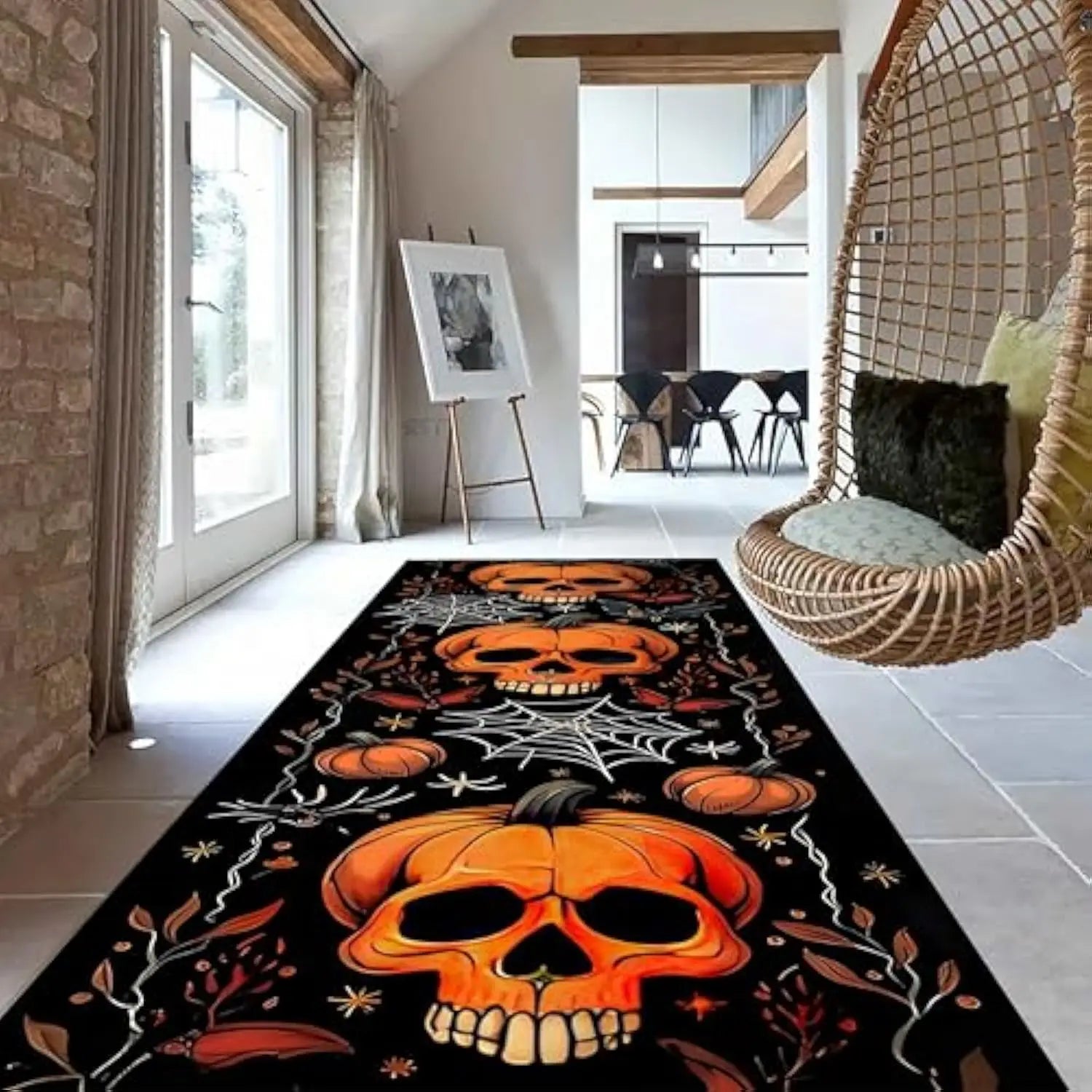 Navak Carpet Exclusive Picks Halloween-Läuferteppich, abstrakter Kürbis-Totenkopf-Teppich, Küche, rutschfest, Spinnennetz-bedruckte Teppiche für Wohnzimmer, Heimdekoration