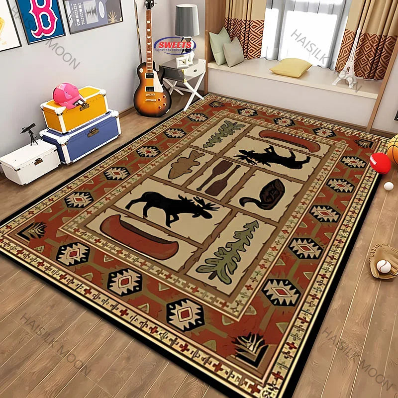 Navak Carpet Teppich im amerikanischen Landhausstil im Retro-Stil mit Tiermuster für moderne Heimdekoration, schmutzabweisend, rutschfeste Spielmatte für Kinder als Geschenk