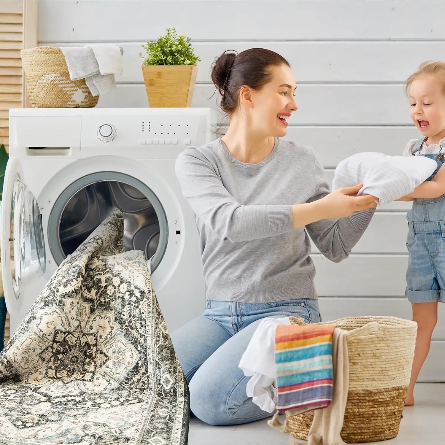 Navak Teppich, waschbar, orientalischer Teppich, Teppiche für Wohnzimmer, weicher Teppich für Schlafzimmer, wasserdicht, geblümt, Used-Look, für den Innenbereich, fleckenabweisend