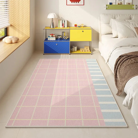 Navak Teppich Schlafzimmer Bodenmatte Rutschfester weicher bequemer Teppich Blau-weiße Welle Geometrischer süßer Teppich Lange Heimdekorationsmatten 침실 카펫