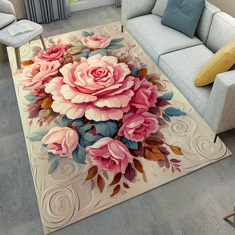 Navak Carpet 3D Floral Cross-Style Print Area Rug - Anti-Slip Floor mat Heavyweight Polyester Carpet for Bedroom, Bathroom, Living Room,