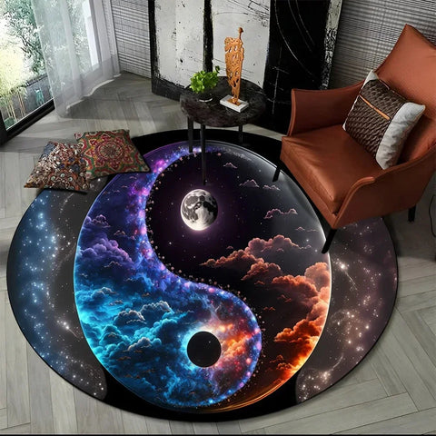 Navak Carpet Crystal Velvet Yin Yang Runder Teppich, 3D Tai Chi Druck, rutschfeste Bodenmatte für Wohnzimmer, Schlafzimmer, Heimdekor, Kreisbereichsteppich