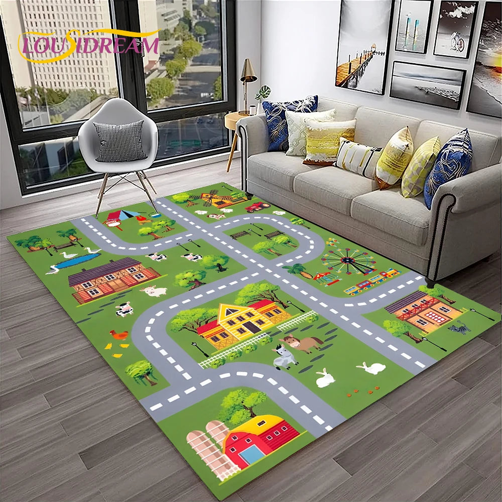 Navak Teppich Kinderspielmatte Verkehrsautobahn Stadt Spielzimmer Teppich Teppich für Zuhause Wohnzimmer Schlafzimmer Fußmatte Dekor, Bereich Teppich rutschfeste Bodenmatte