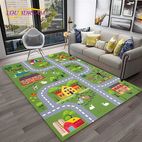 Navak Teppich Kinderspielmatte Verkehrsautobahn Stadt Spielzimmer Teppich Teppich für Zuhause Wohnzimmer Schlafzimmer Fußmatte Dekor, Bereich Teppich rutschfeste Bodenmatte