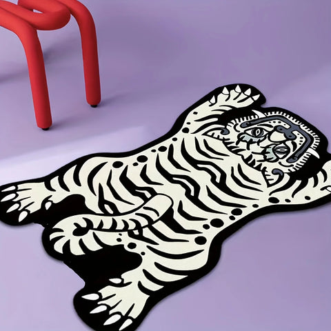 Navak Carpet Exclusive Picks Kreativer, geschwungener weißer Tiger-Teppich – langlebig und leicht zu reinigen – Seitenteppich fürs Zimmer, Eingangsmatte fürs Badezimmer, Heimdekoration