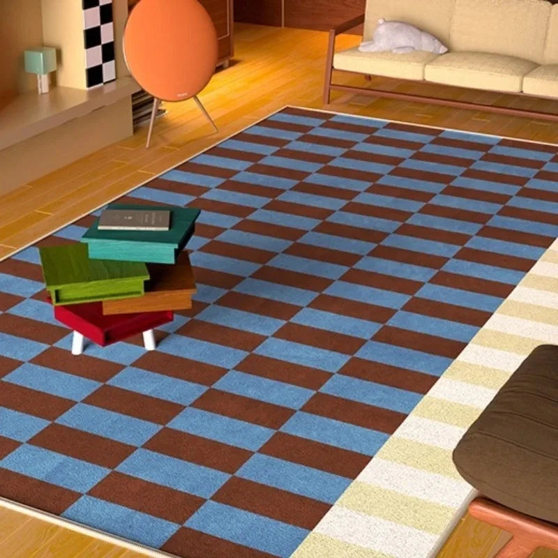 Navak Teppich Amerikanischer Retro-Teppich Blau Braun Wohnzimmer Hochwertige Schlafzimmer Nachttischmatte Garderobe Sofa Einfacher Teppich Alfombra Dekorieren
