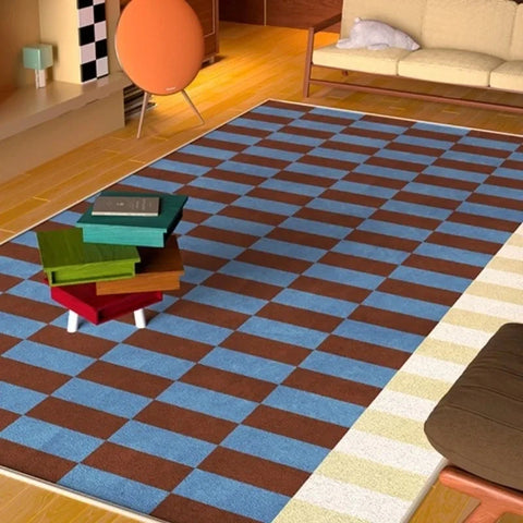 Navak Teppich Amerikanischer Retro-Teppich Blau Braun Wohnzimmer Hochwertige Schlafzimmer Nachttischmatte Garderobe Sofa Einfacher Teppich Alfombra Dekorieren