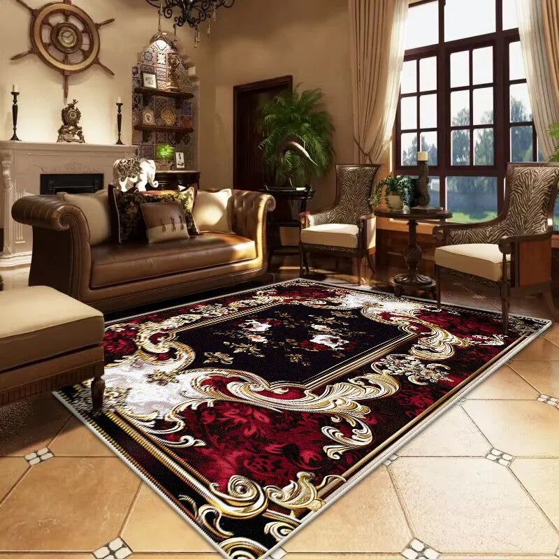 Navak Carpet Retro European and American Style Large Room Rugs Non-slip Soft Sofa Table Mat Foldable Easy Clean Carpet for Live Room Washable