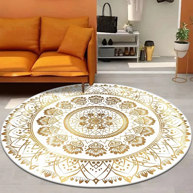 Navak Teppich, europäischer Gold-Luxus-Rundteppich, Wohnzimmer-Sofa, großer Teppich, bequem, rutschfest, für das Bett, Schlafzimmer, Teetischmatte