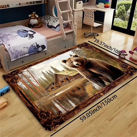 Navak Carpet Exclusive Picks Teppich mit Braunbär-Tiermuster, weicher, rutschfester Wohndekor-Wohnzimmerteppich, Zimmerteppich, Fußmatte für Badezimmer und Küche