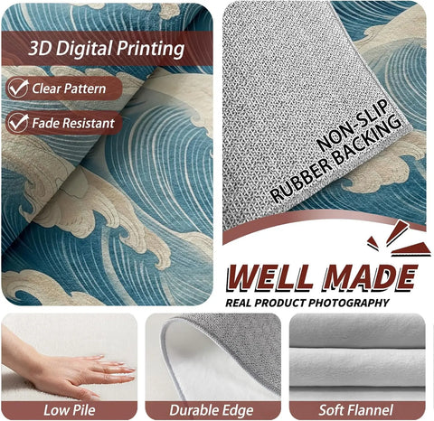 Navak Carpet Great Wave Teppich – Japanischer Hokusai-Teppich, Ozeanwellen-Teppich, asiatischer Orientteppich – Tolles Wohndekor