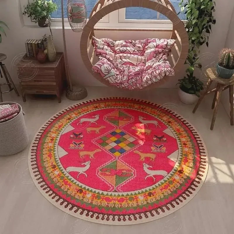 Navak Teppich, persischer Retro-Ethno-Stil, runder Wohnzimmerteppich, Couchtisch, Hängesessel, Drehstuhl, Bodenmatte, Schlafzimmer, Nachttischteppich