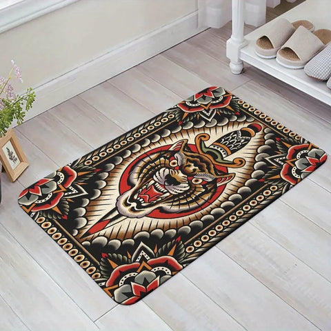 Navak Carpet Retro Tiger Print Carpet Washable Non-Slip Rug Doormat for Living Room Bedroom Kitchen and Office Decor