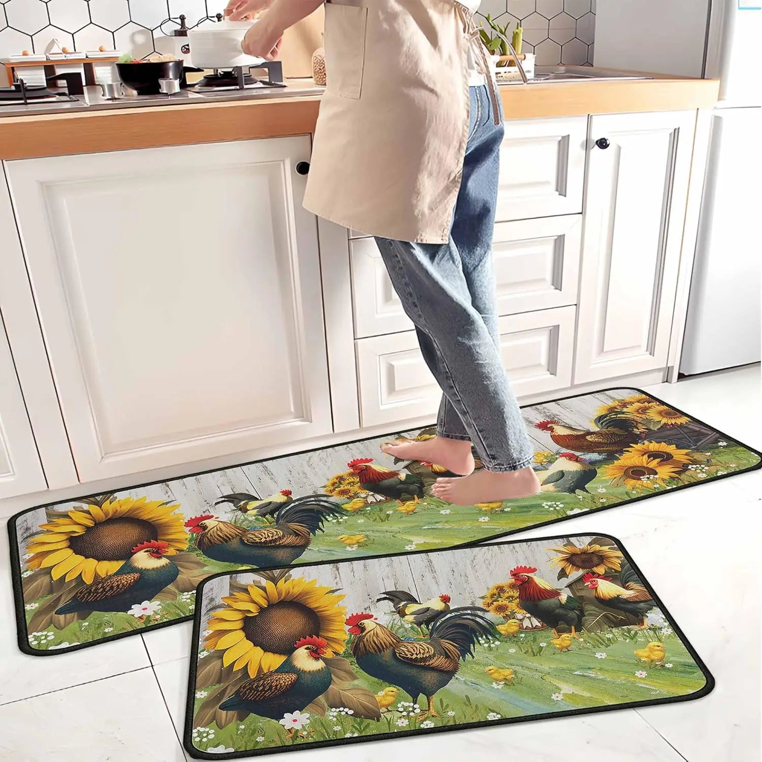 Navak Carpet Exclusive Picks 2-teilige Küchenteppiche und -matten in Kaffeebraun, rutschfest, waschbar, flecken- und lichtbeständig, Läuferteppich für den Küchenflur, Küchen- und Heimdekoration