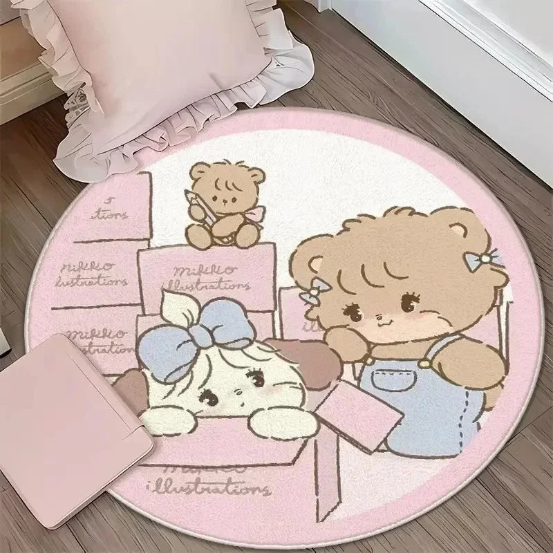 Navak Carpet Daily Picks DISNEY Kawaii Mikko Mousse Runde Matte Souffle Cammy Latte süßer Nachttisch Wohnzimmer Schlafzimmer Teppich Bodendekor Mädchen Teppich