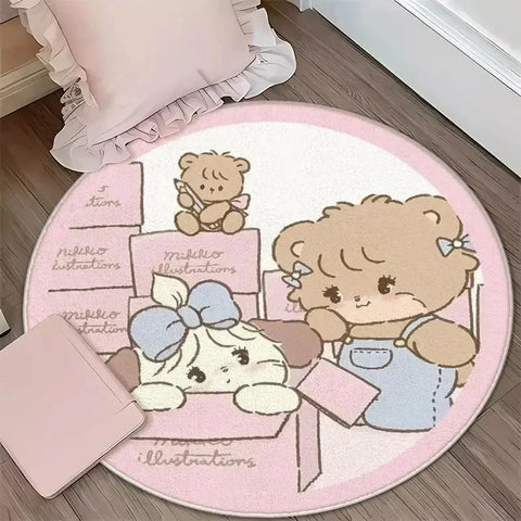 Navak Carpet Daily Picks DISNEY Kawaii Mikko Mousse Runde Matte Souffle Cammy Latte süßer Nachttisch Wohnzimmer Schlafzimmer Teppich Bodendekor Mädchen Teppich