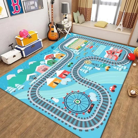 Navak Teppich Kinderspiel Cartoon Teppich Spielzimmer Wohnzimmer Sofa Schlafzimmer Arbeitszimmer Eingangsmatte Rutschfester Kinderverkehrsstraßenparkplatzteppich