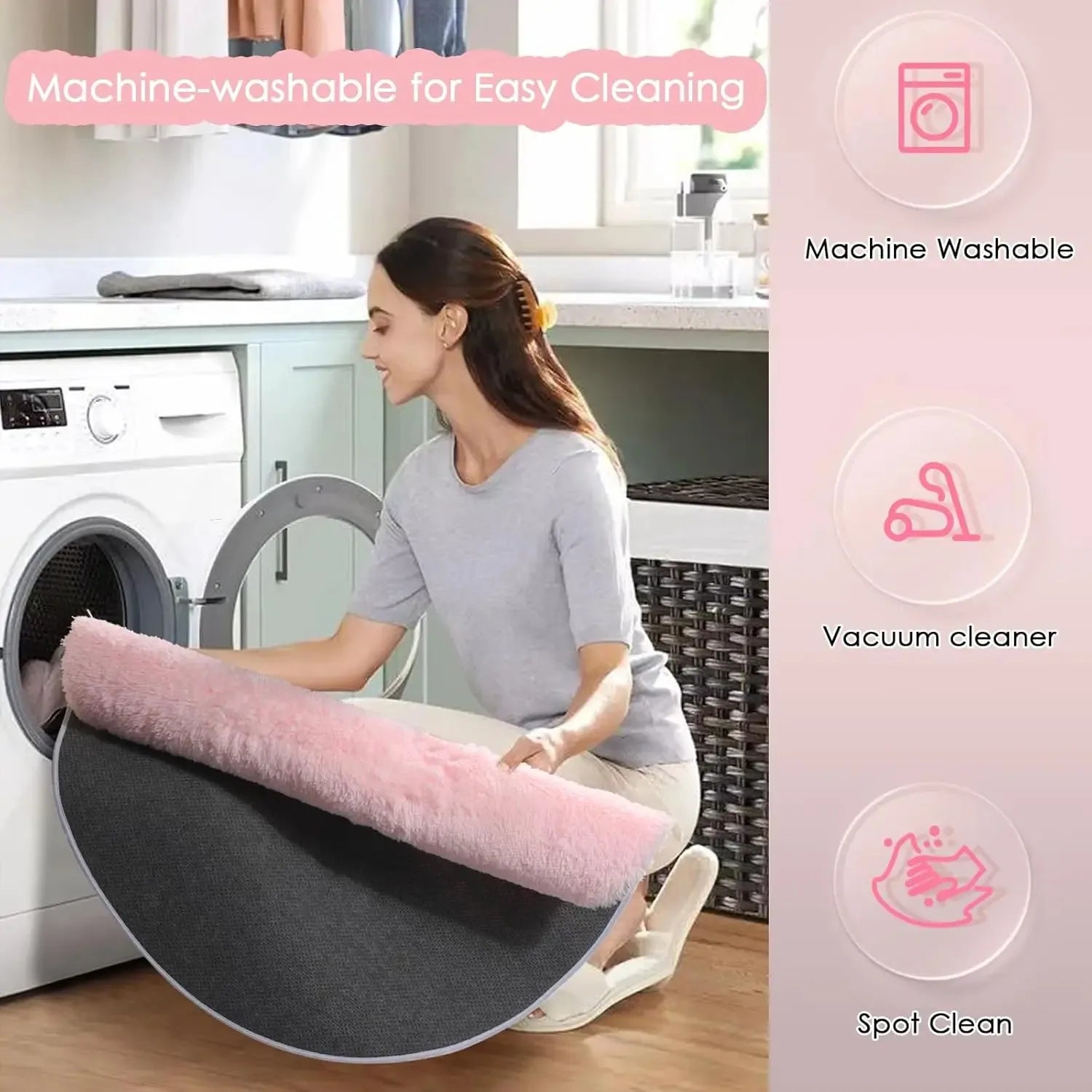 Navak Carpet Vikama, rosa, runder Teppich für Mädchenschlafzimmer, flauschiger runder Teppich für Kinderzimmer, pelziger, zotteliger Teppich für Wohnzimmer- und Spielzimmerdekoration