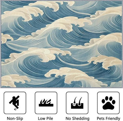 Navak Carpet Great Wave Teppich – Japanischer Hokusai-Teppich, Ozeanwellen-Teppich, asiatischer Orientteppich – Tolles Wohndekor