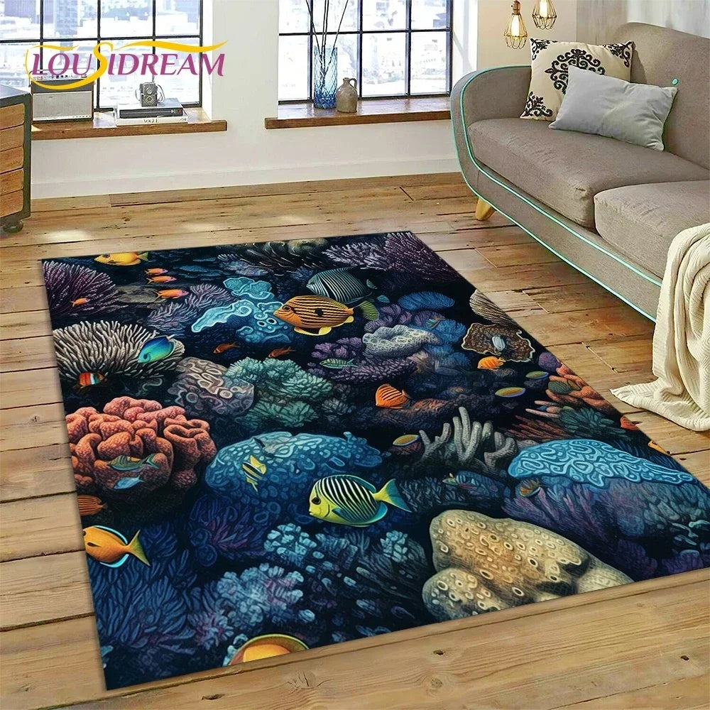 Navak Teppich, 3D-Unterwasserwelt, Meeresboden, Delfin, Cartoon-Teppich, für Schlafzimmer, Wohnzimmer, Sofa, Dekoration, große Bodenmatte für Kinder
