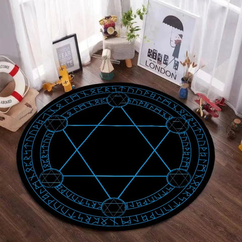 Navak Carpet Mystic Magic Circle Round Theme Innenbereich Rutschfester Teppich Schlafzimmer Meditationszone Idealer Dekoteppich