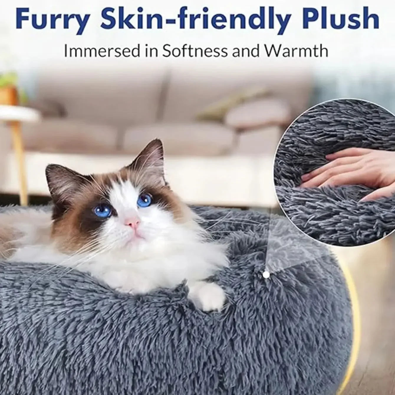 Navak Carpet 40–90 cm, rundes Haustierbett für große Hunde, superweiches Katzenbett, langes Plüsch-Hundehaus für mittelgroße Hunde, warmes Winterschlafbett