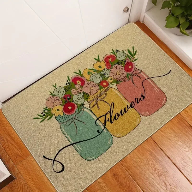 Navak Carpet Willkommens-Fußmatte mit Blumen- und Blattmotiv, für den Eingangsbereich, Dekoration, rutschfest, für Badezimmer, Eingangsbereich, Küchenteppich, waschbare Fußmatte