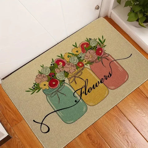 Navak Carpet Willkommens-Fußmatte mit Blumen- und Blattmotiv, für den Eingangsbereich, Dekoration, rutschfest, für Badezimmer, Eingangsbereich, Küchenteppich, waschbare Fußmatte