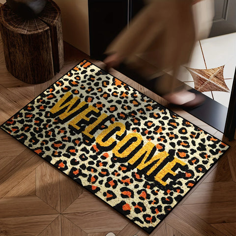 Navak Carpet Welcome Leopard Print Doormat Non-Slip Retardant Ideal for Kitchen Dining Hallway Bathroom Bedroom Parties Home Decoration Rug