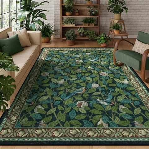 Navak Carpet Green Plant Retro Area Rug – Rutschfester, maschinenwaschbarer Wohnzimmerteppich, weiche, große Bodenmatte für die Heimdekoration im Schlafzimmer