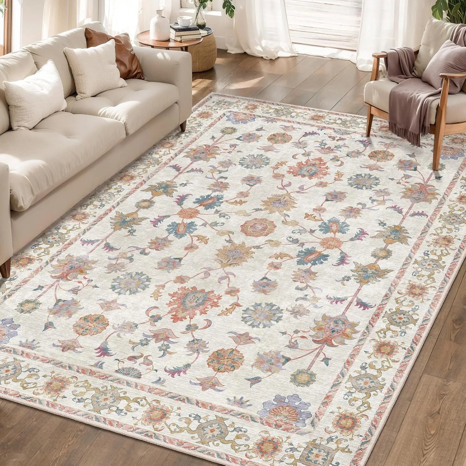 Navak Carpet Pink Vintage Living Room Carpet Bohemian Style Light Luxury Bedroom Rug Large Area Machine Washable Non-slip Coffee Table Mat 러그