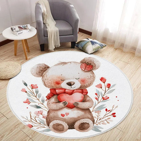 Navak Teppich Cartoon Löwe Liebe Bär Runder Teppich Wohnzimmer Dekoration Kaninchen Bär Waldtiere Schlafzimmer Teppiche Heimmatten Waschbare Freizeitteppiche