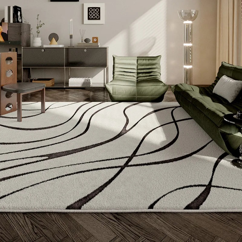 Navak Teppich Französischer einfacher Wohnzimmerteppich Moderner leichter Luxus Plüsch Anti-Rutsch Couchtisch Teppich Home Decor Linien Schlafzimmer Weiche Bodenmatte 러그