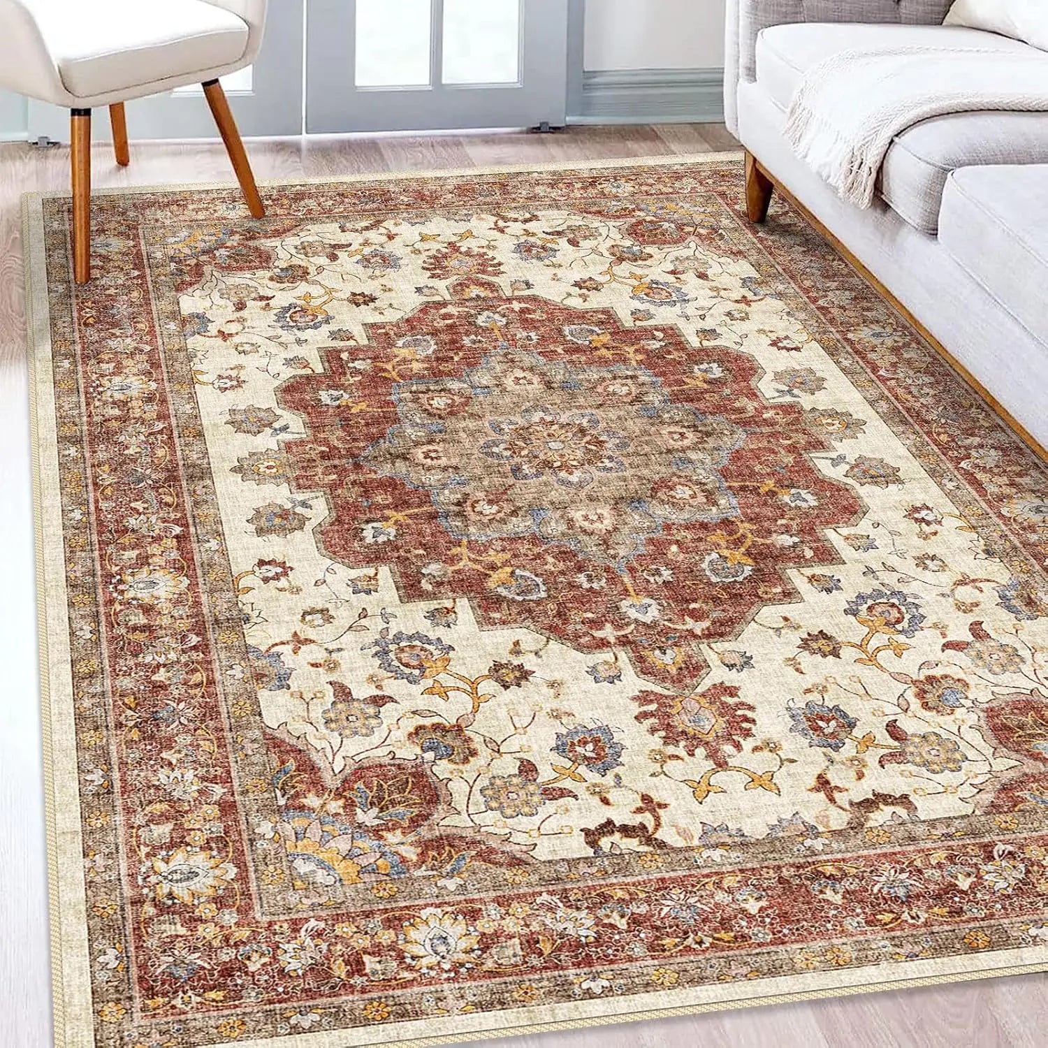 Navak Teppich, waschbar, orientalischer Teppich, Teppiche für Wohnzimmer, weicher Teppich für Schlafzimmer, wasserdicht, geblümt, Used-Look, für den Innenbereich, fleckenabweisend
