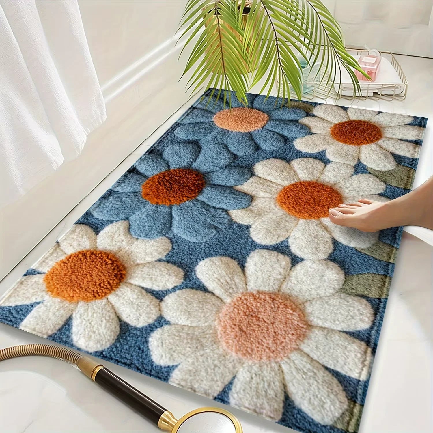 Navak Carpet Exclusive Picks Teppich mit Gänseblümchenmuster, Fußmatte, rutschfest, für Waschküche, Schlafzimmer, Bodenmatte, Heimdekoration, Nachttischteppich, Outdoor-Teppich